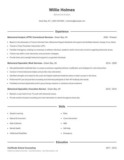 Behavioral Analyst Resume