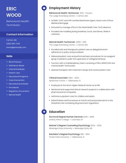 Behavioral Health Technician Resume