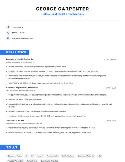 Behavioral Health Technician Resume