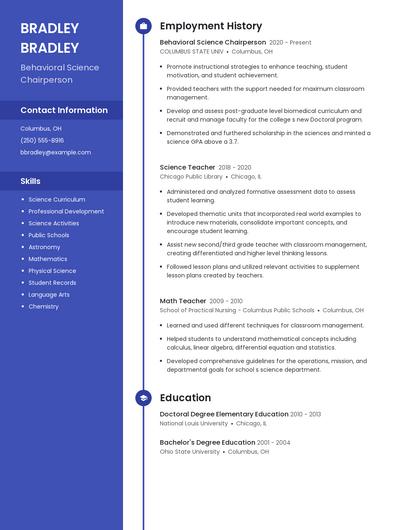 Behavioral Science Chairperson Resume