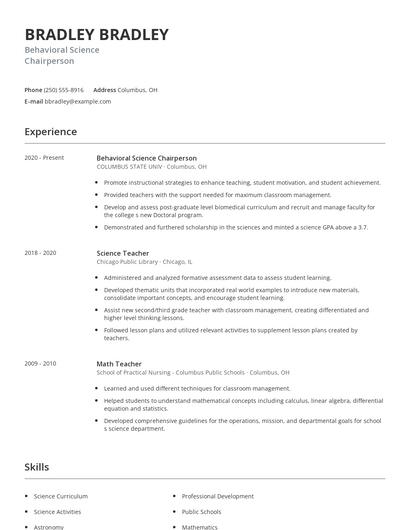 Behavioral Science Chairperson Resume
