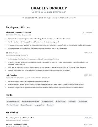 Behavioral Science Chairperson Resume