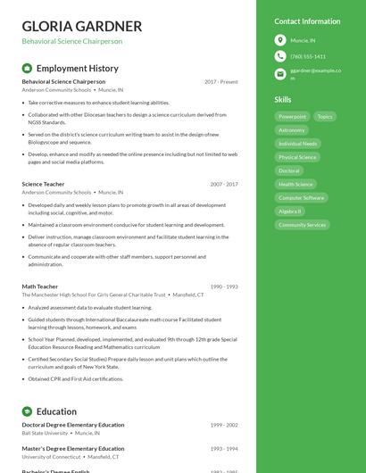 Behavioral Science Chairperson Resume
