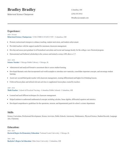 Behavioral Science Chairperson Resume
