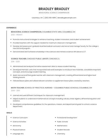 Behavioral Science Chairperson Resume