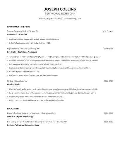 Behavioral Technician Resume