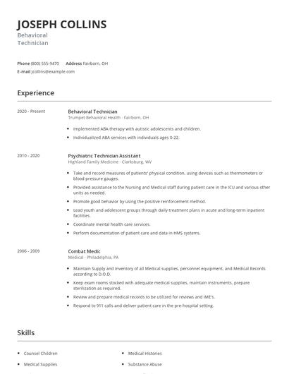Behavioral Technician Resume