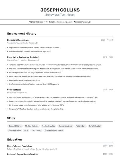 Behavioral Technician Resume