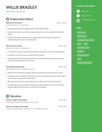 Behavioral Technician Resume
