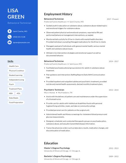 Behavioral Technician Resume