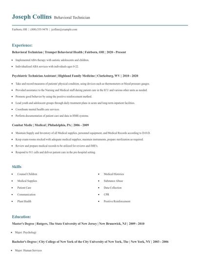 Behavioral Technician Resume
