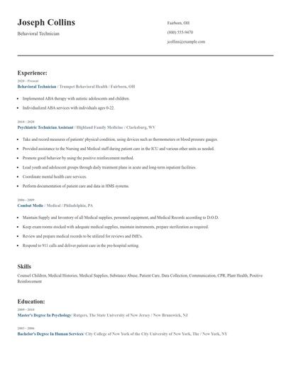 Behavioral Technician Resume