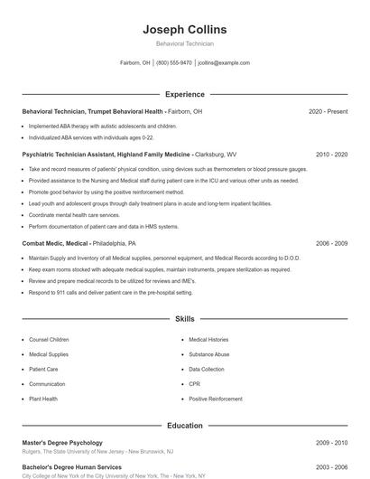 Behavioral Technician Resume