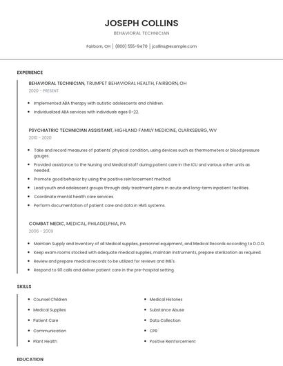 Behavioral Technician Resume