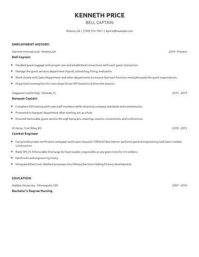 Bell Captain Resume