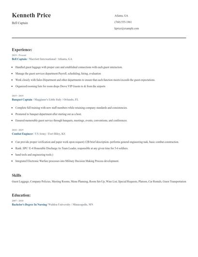 Bell Captain Resume