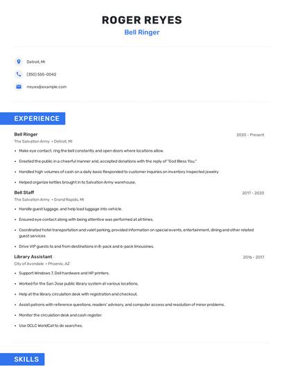Bell Ringer Resume