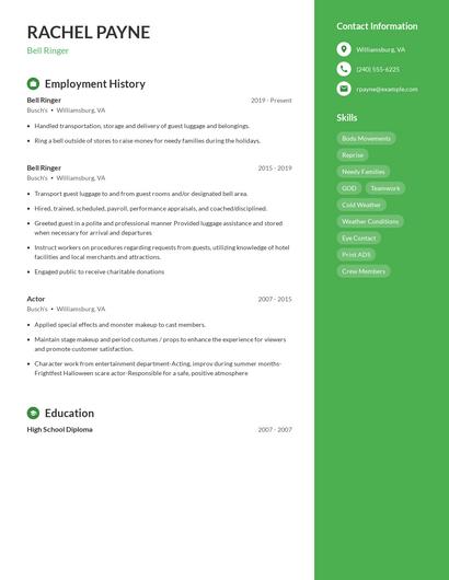 Bell Ringer Resume
