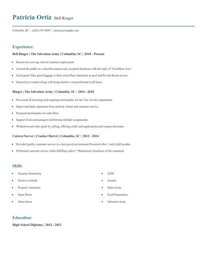 Bell Ringer Resume