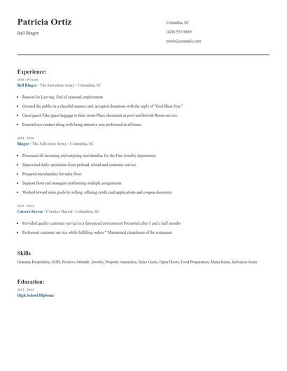 Bell Ringer Resume
