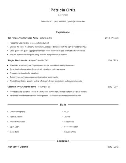 Bell Ringer Resume
