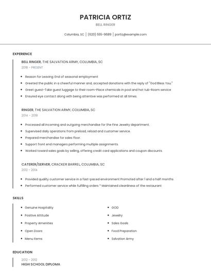 Bell Ringer Resume