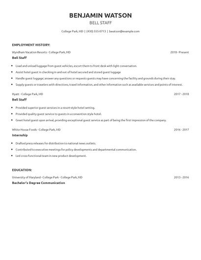 Bell Staff Resume