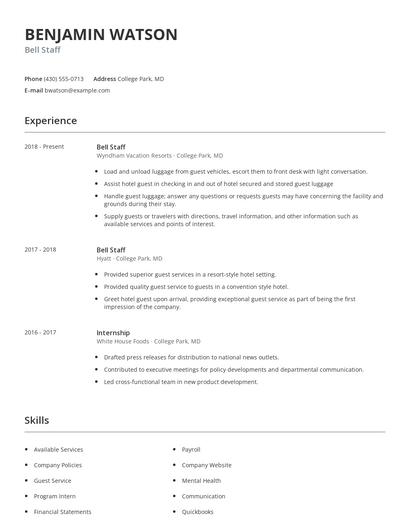 Bell Staff Resume