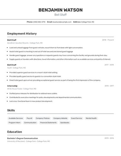 Bell Staff Resume