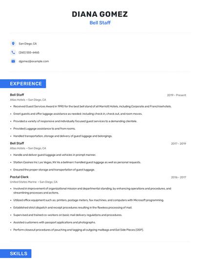 Bell Staff Resume