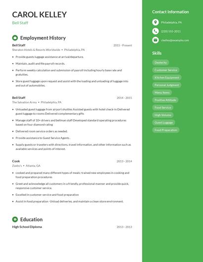 Bell Staff Resume