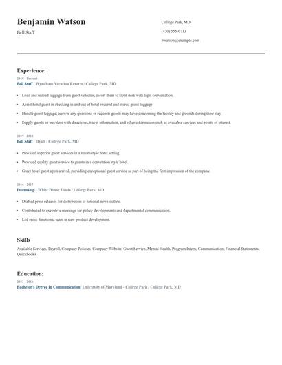 Bell Staff Resume