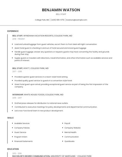 Bell Staff Resume