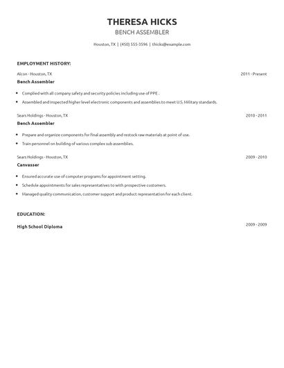 Bench Assembler Resume