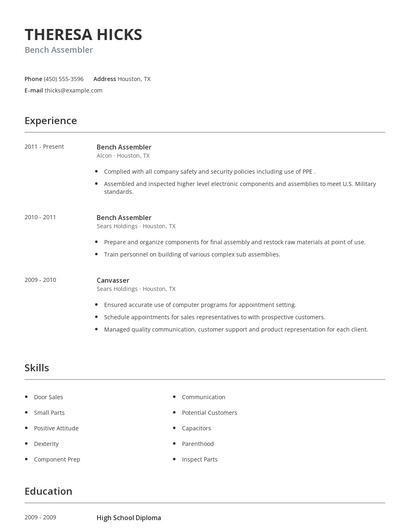 Bench Assembler Resume