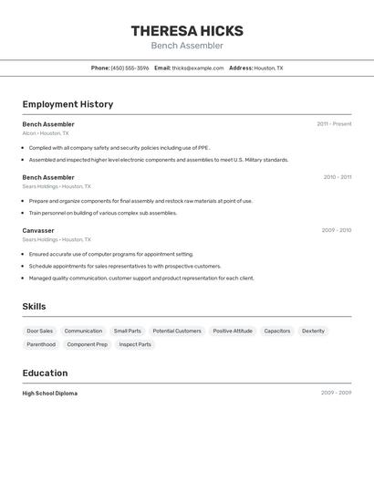 Bench Assembler Resume