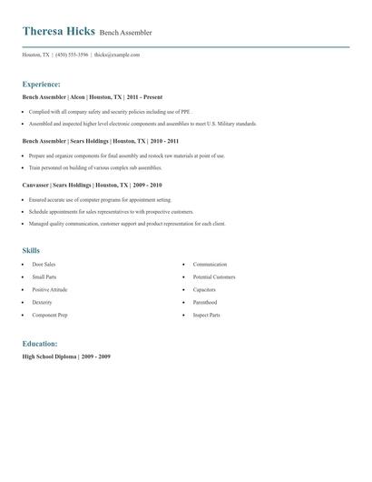 Bench Assembler Resume