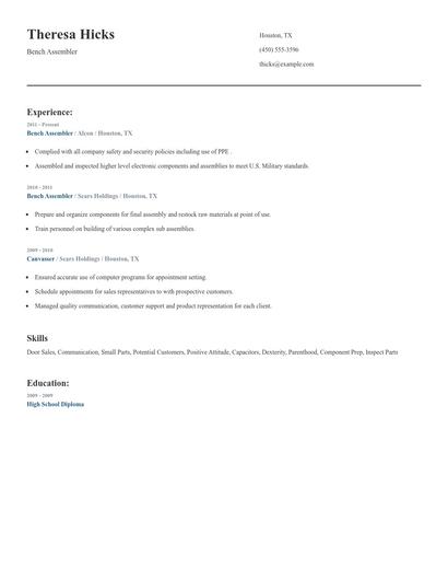 Bench Assembler Resume
