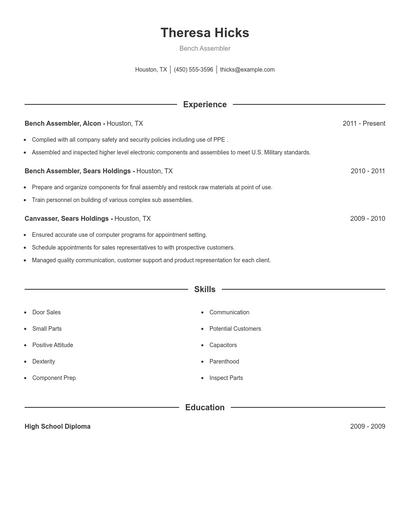 Bench Assembler Resume
