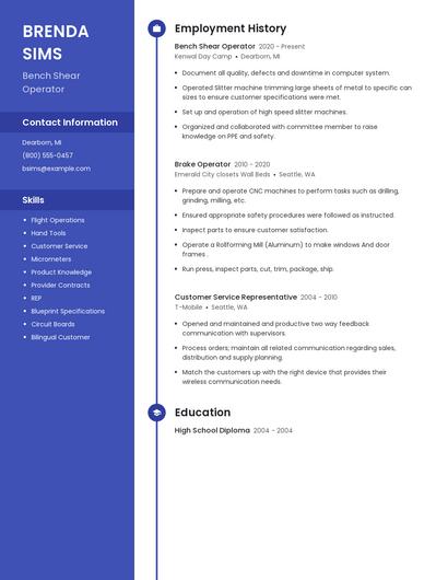 Bench Shear Operator Resume