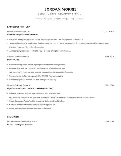 Benefits & Payroll Administrator Resume