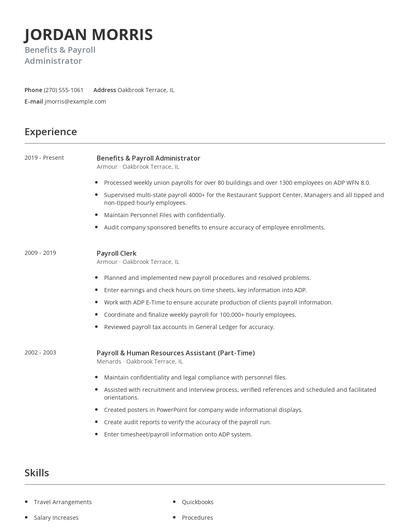 Benefits & Payroll Administrator Resume