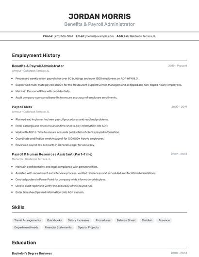Benefits & Payroll Administrator Resume