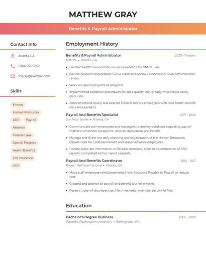 Benefits & Payroll Administrator Resume