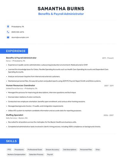 Benefits & Payroll Administrator Resume