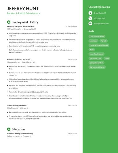 Benefits & Payroll Administrator Resume