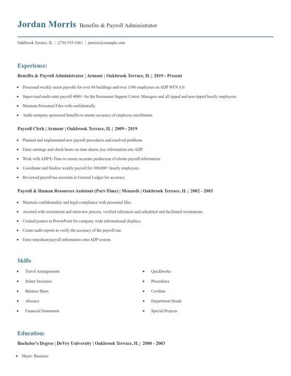 Benefits & Payroll Administrator Resume