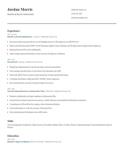 Benefits & Payroll Administrator Resume