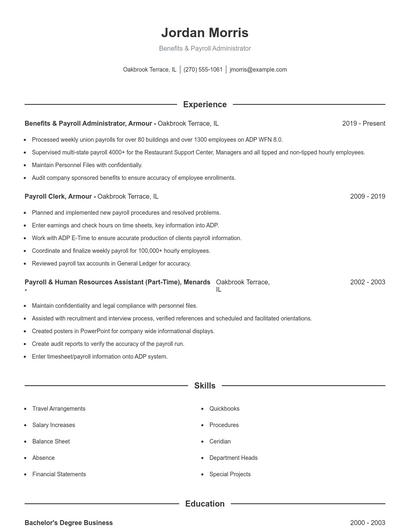 Benefits & Payroll Administrator Resume