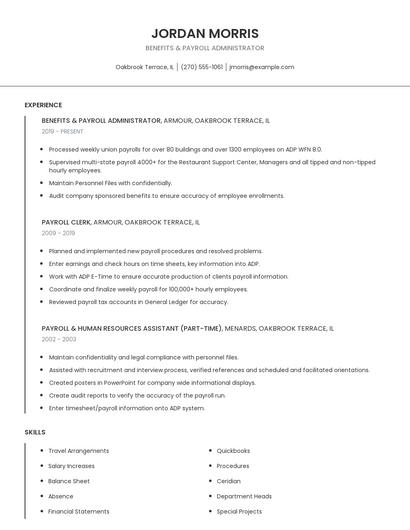 Benefits & Payroll Administrator Resume